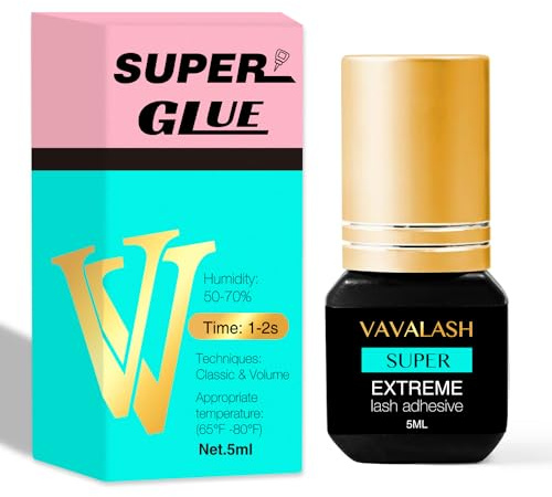 VAVALASH Eyelash Extension Glue Lash Extension Adhesive 1 Sec Drying Time Bond Lash Glue Long Lasting Black Eyelash Glue Professional Lash Artist Use Only (Super,5ml)