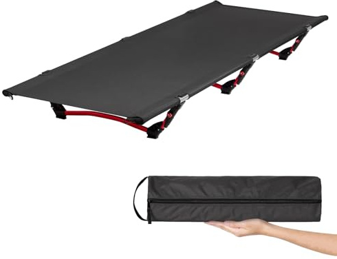 Leogreen Lit de Camp Pliable amélioré, Ultra léger Compact Solide et Durable, 190 x 65 x 19 cm, pour Les tentes, Les randonnées en Plein air, Les Voyages, Charge maximale 180kg, Noir