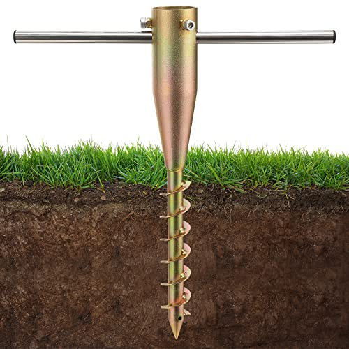 DAKEPOLE Pied de parasol en métal, support de parasol, support de parasol, piquet en métal à visser, support de séchoir rotatif, support pour mât de jardin, pied pour parasol, piquet de terre avec
