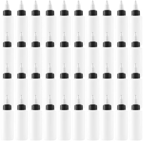MUKLEI 40 Pack 2 Oz/ 60ML Plastic Squeeze Dispensing Bottles with Twist Cap, 12.2x3.5cm Empty Tip Nozzle Applicator, Twist Top Applicator Bottles for Acrylic Paint, Resin, Art & Craft