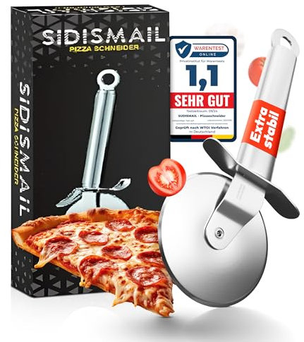 SIDISMAIL Hochwertiger Pizzaschneider aus Edelstahl - Robuster Pizzaroller mit superscharfer Klinge, inkl. Klingenschutz - Spülmaschinenfest