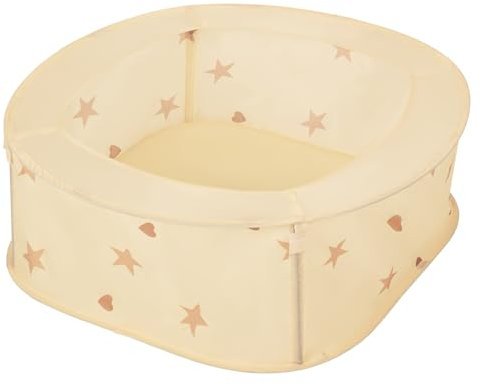 Selonis Faltbarer Laufstall Für Kinder 81X81X28cm/Keine Bälle Pop-Up Laufgitter Fröhliches Design Mit Sternen Und Herzen Leicht Zu Transportieren, Hellbeige