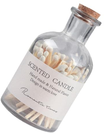 Bottle Matchsticks in Glass Jar for Scented Candle Lighting | Wooden White Matches, 1 Bottle Set, Classic Chic Design, Ready for Gifting and Tabletop Display