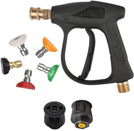 RJProducts 4350PSI Pressure Washer Gun with 5 Nozzle Tips & Karcher Quick Connector | M22-14mm Hose Fitting | Compatible with Karcher Pressure Washers | Jet Wash Trigger Gun for Car & Patio Cleaning