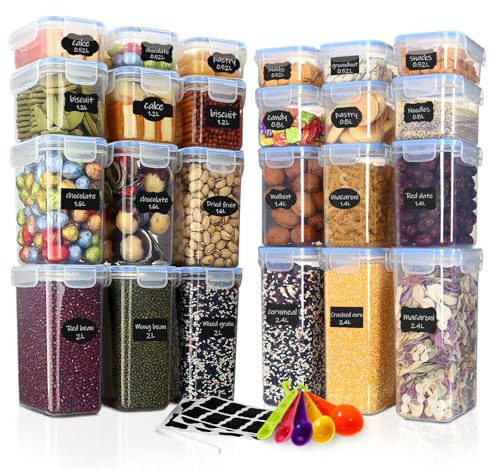 Ordeluxe Set 24 contenitori ermetici per alimenti BPA free, trasparenti e impilabili, organizer cucina e frigorifero con coperchi universali