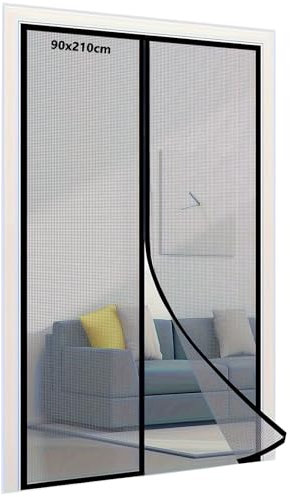 SNZ Fliegengitter Balkontür mit Magnet [90cm x 210cm] – Insektenschutz ohne Bohren, Starkes 14-Punkt-Magnetsystem, Schwarzes Netz – Für Terrassentür, Fenster, Schiebetür