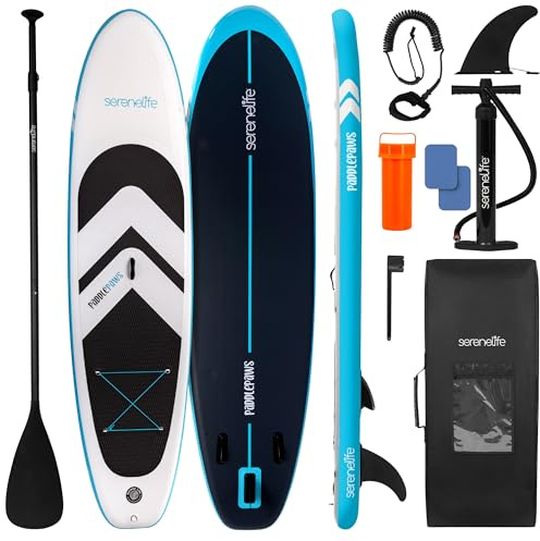SereneLife Tabla Paddle Surf Hinchable XL para Adultos y Mascotas, Sup Extra Ancho de 3.66mts x 91.44cms, Almohadilla EVA Antideslizante, Accesorios Premium, Capacidad de 200/220kgs
