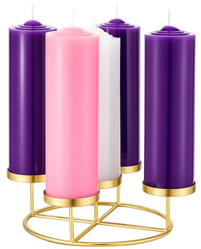 Newtay Christmas Advent Wreath Ring with 5 Pillar Candle Holder Advent Wreath Holder Table Decoration Xmas Metal Candlesticks Ring for Holiday Christmas Home (Gold,Candle Cup Diameter 2.04 inches)