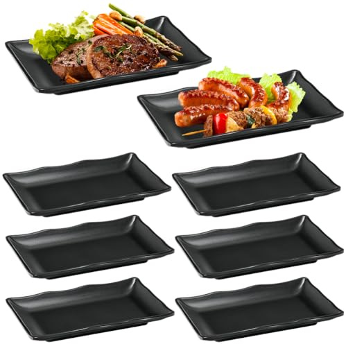 CEWROM Set di 6 piatti rettangolari in porcellana - Piatti per aperitivi - Piatti da portata - Nero - Piccoli piatti piani per dessert, torte, sushi, insalata, antipasti