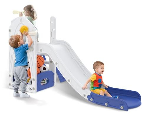 Froadp Scivolo 5 in 1 per bambini a partire da 1 anno, per interni ed esterni, in HDPE e PP, con scaletta per arrampicata, spazio di archiviazione, cestino da basket e telescopio da gioco, fino a 50