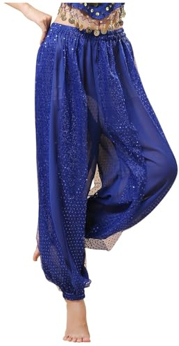 Genérico Pantalones Bombachos para Danza del Vientre, Pantalones árabes Tribales de Gasa para Mujer, Suelto Brillante con Lentejuelas, pantalón Bombacho Casual