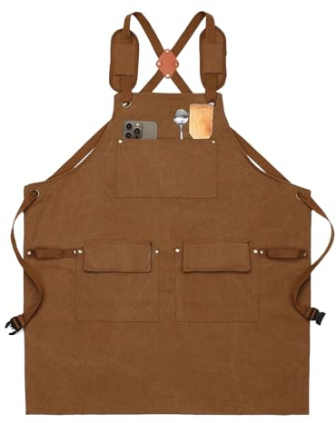 Delantal de Trabajo | Accesorios De Cocina Impermeable Herramientas Ajustable - Delantal Para Taller Resistente Al Agua Con Bolsillo Y Tirantes Cruzados,Para Hombre Mujer Cocinar Parrilla Día De La Ma