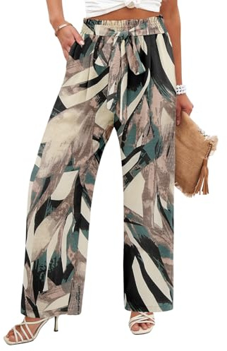 CHICZONE Women's Flowy Toursers Palazzo Lounge Casual Wide Leg Sweatpants High Waist Adjustable Knot Pants with Pockets