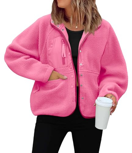 Générique Veste Polaire Femme Hiver Épais Manteau Teddy Boutons Chic Blouson Sherpa Chaude avec Poches Col Revers Manches Longues Outwear Épais Anti-Froid Douillet