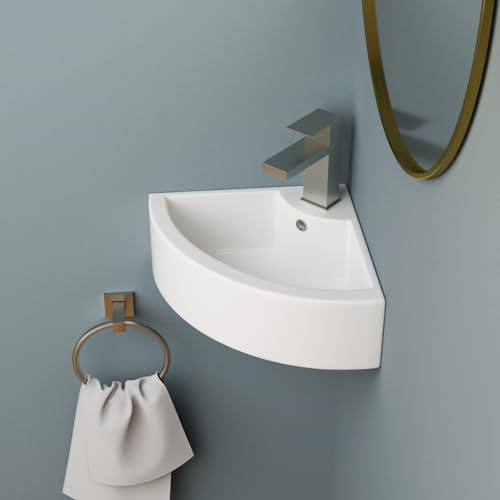 Sarlai Wandmontage, Waschbecken, Eckwaschbecken, Samll-Waschbecken, Wandmontage, weiße Garderobe, schwimmend, Keramik, modernes Design, Waschbecken für Badezimmer und Toiletten, 457 x 330 x 127 mm