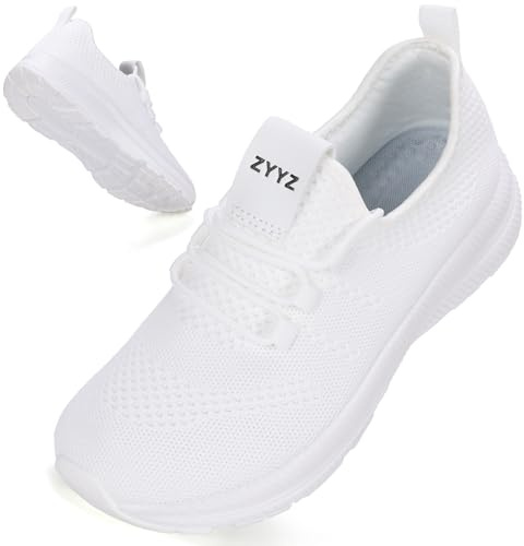 ZYYZ Wide Fit Trainers for Women Arch Support Extra Wide Toe Box Non-Slip Road Running Shoes Lightweight Mesh Breathable Sneakers for Gym Fitness Jogging Walking 8817 Full White 38