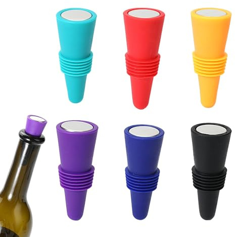 6 PCS Silicone Wine Bottle Stoppers, Reusable Wine Stopper with Screw for Bottles, Multicolored Corks for Fit a Variety of Glass/Keep The Wine Champagne Beer Fresh