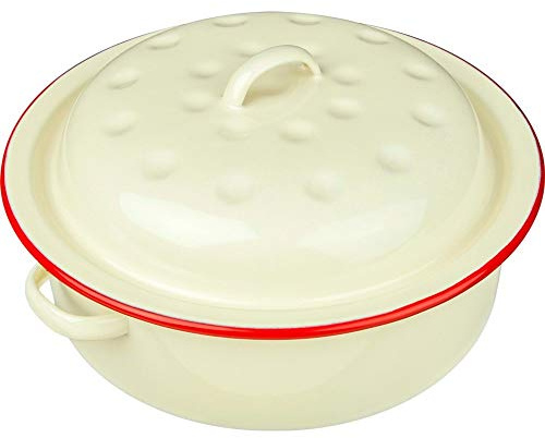 New Falcon Enamel Round Roaster Cream with Red Trim 20cm