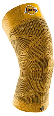 BAUERFEIND Kniebandage Sports Compression Knee Support NBA, 1 Unisex Sportkniebandage für Ballsportarten, Basketball Knie-Bandage in Gelb mit LA Lakers-Logo,M