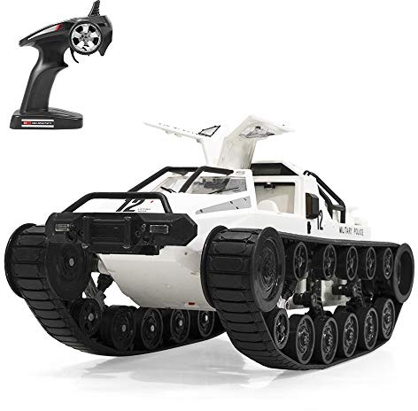GoolRC RC Tank Car, 1/12 Scale 2.4GHz Remote Control Tank, 360?Rotating Off-Road RC Crawler Military Vehicle with Rechargeable Battery Gifts for Adults (White)