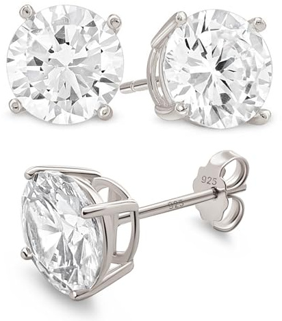 KEZEF Pendientes de tuerca de plata de ley con circonita cúbica para mujeres y hombres S925