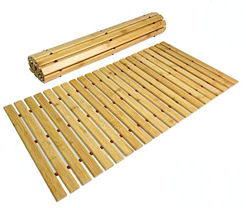 HOMION Folding Bath Mat Bamboo Wood Bathroom Strip Mat Shower Spa Sauna with Non Slip Feet Indoor Outdoor Use for Kitchen Bedroom Bathroom Toilet Doormat Pet Travel Camper Van Camping((Large 50x80cm)