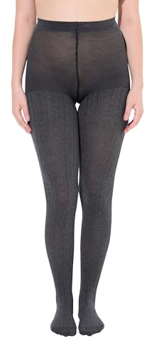 Ulla Popken Damen Strickstrumpfhose, Modisches Zopfmuster, Warm Strumpfhosen, Strick, Grau Melange, 50-52 EU