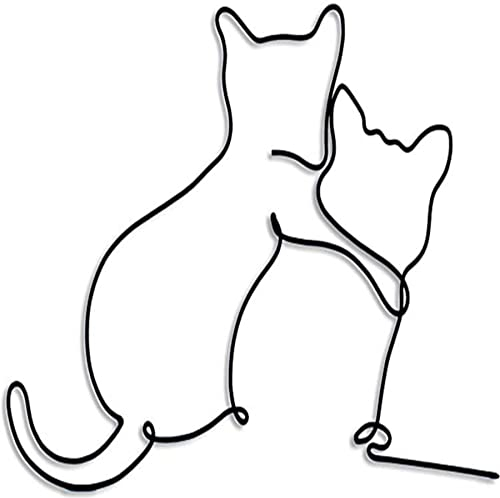Dexlyn Minimalistische Katzendeko aus Metall Schwarze, Wandkunst für Katzenliebhaber, Geeignet für Katzenspielbereich, Kratzbaum,Katzenheim,Wohnzimmer & Büro (Kuscheln 36x38 cm)