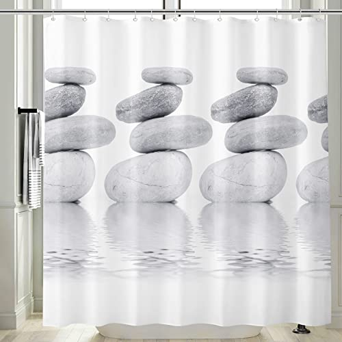 Vgzsyomqib 3D Zen Duschvorhang Anti Schimmel Wasserdicht für Badewanne Waschen Yoga Wasser Stoff Bad Vorhang Shower Curtains 180x200 Lang Grau Weiß Steine Duschvorhänge Waschbar Textil mit Haken
