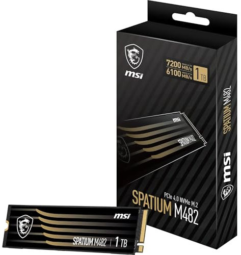 MSI SPATIUM M482 PCIe 4.0 NVMe M.2 1TB - 7.200 MB/s lesen, 6.100 MB/s schreiben, interne SSD für kompatible Konsole und PC