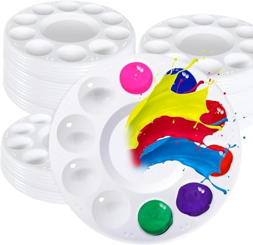 EOGRFW 20 Stück Mischpalette,Runde, Mischpalette mit 10 Vertiefungen,Farbmischpalette Malpalette,Universalpalette für DIY Kunst Malen Bastelarbeiten,Durchmesser 17cm,Weiß