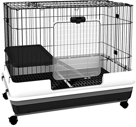 DecHome - Gabbia per Criceti Conigli Porcellini d'India in Metallo Nero con 2 Porte 81.2x52.7x70cm