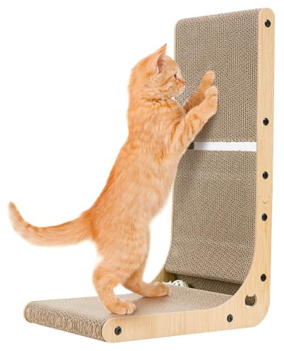 Dimaka Cat Scratcher Pad, 60cm Tall L Shape Vertical Cat Scratching Pad, Scratch Cardboard with Catnip Ball and Toy Ball for Indoor Cats and Kittens