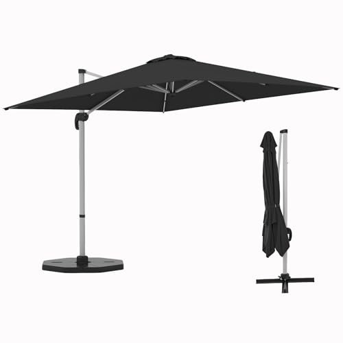 GOPLUS Parasol Déporté 3x3M de Jardin Exterieur avec Poteau en Aluminium, UPF50+, Inclinable à 5 Positions & Rotatif à 360° pour Patio, Piscine, Noir