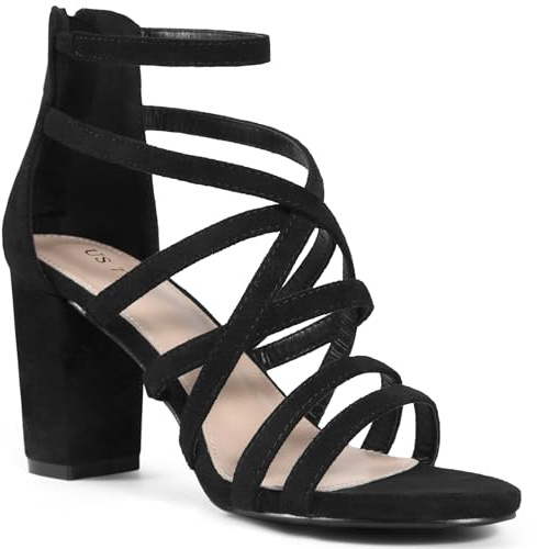Allegra K Women's Cage Strappy Back Zip Gladiators Chunky Heel Sandals Black 7 UK/Label Size 9 US