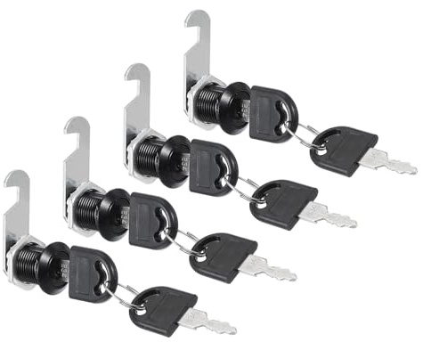 PATIKIL Cabinet Drawer Lock with Keys 4 Pcs 7/9 (20mm) Keyed Different Zinc Alloy Security Lock Cylinder Cam for Door Cupboard Household Mailbox Office Black