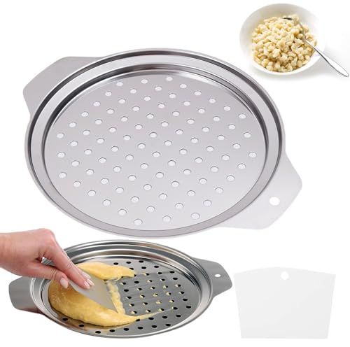 Licsaliwe Spaetzle Maker Food Grade Stainless Steel Noodle Maker 10.7 Dia. Round Gnocchi with Scraper Traditional German Egg Noodle Pan Pot Spaghetti Strainer, Spaetzle