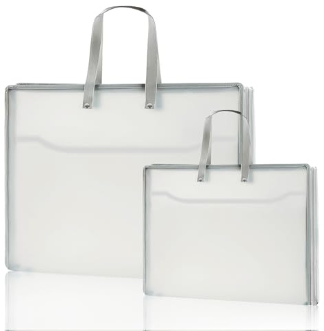 Plastic Art Portfolio with Zipper and Divider, Large Waterproof Art Storage Folder with Handles for Artwork, Sketches, Drawings, Photography, and Posters (White, Large + Medium)