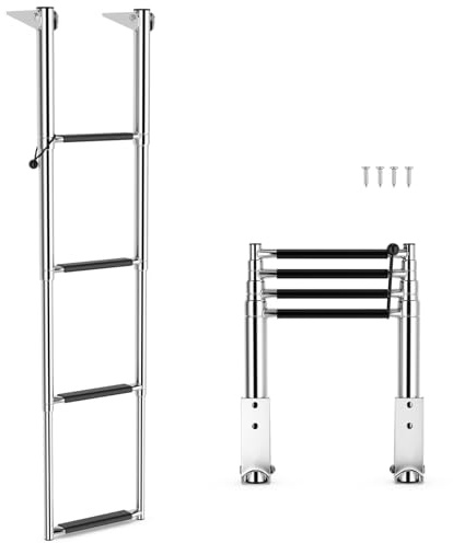 FANTASK Escalera de Piscina con 4 peldaños, Plegable, telescópica, escalones Antideslizantes, Acero Inoxidable
