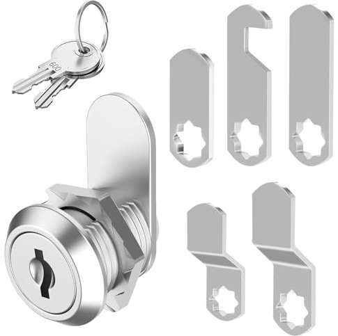 VACUBXBY 16mm Serrure Boite Aux Lettres avec 5 Plaques de Serrure Différentes et 2 Clés Serrure de Sécurité de Came D'armoire pour Boîte Aux Lettres/à Outils, Casier, Classeur