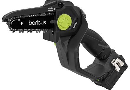 Baricus Einhand-Kettensäge 18V – bürstenloser Motor, verstellbares Schwert (32°), kompakt & kraftvoll für präzise Schnitte – B-Ware (Inklusive: 18V 2.0Ah Akku & Ladegerät)