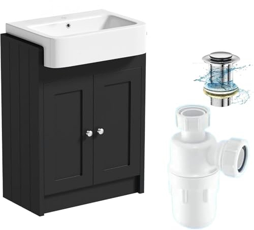 BELOFAY Vanity Unit with Basin | 600mm Floor-Standing Bathroom Vanity Unit with Basin | Matte Grey | Soft-Close Hinges & Round Handles | With 1 Tap Hole, Trap & Waste, Tap not included (Crawlex Grey)