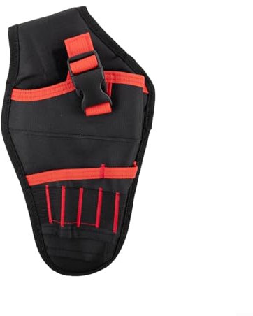 Fondina resistente per trapano con custodia integrata per punte per una comoda gestione degli utensili (nero con rosso)