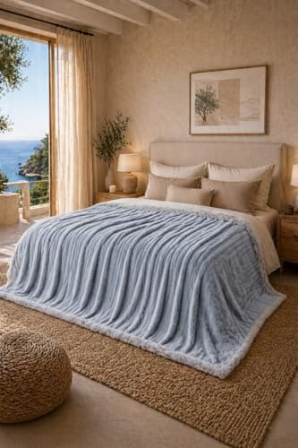 Plaid XL BOSALONI HOME 150x200 cm Morbida e Calda, ideale per Letto e Divano, Multiuso per Casa e Viaggio, Comfort Multi-Stagione – Nuvola