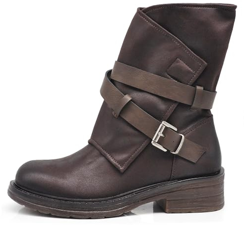 Stivali alla Caviglia Stivaletti da Donna con Cinturini e Fibbia Casual Punk retrò Comodi HL227-69 Brown N.39