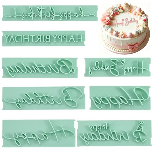 craspire 8 stycken grattis på födelsedagen fondant stämplar tårta bokstäver präglingsstämplar återanvändbara skrivstenciler ord bokstäver utstickare pressstämpel för tårtor för gör-det-själv tårta