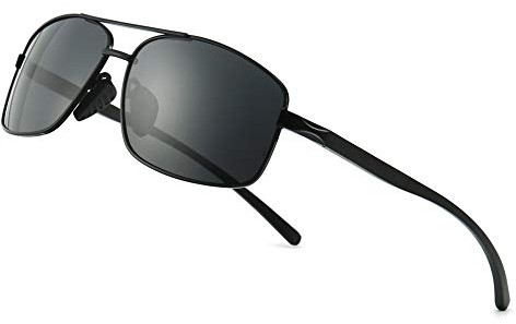 SUNGAIT Gafas de sol Hombre Polarizadas Clásico Retro Gafas de sol para Hombre metal Marco Negro/gris 2458