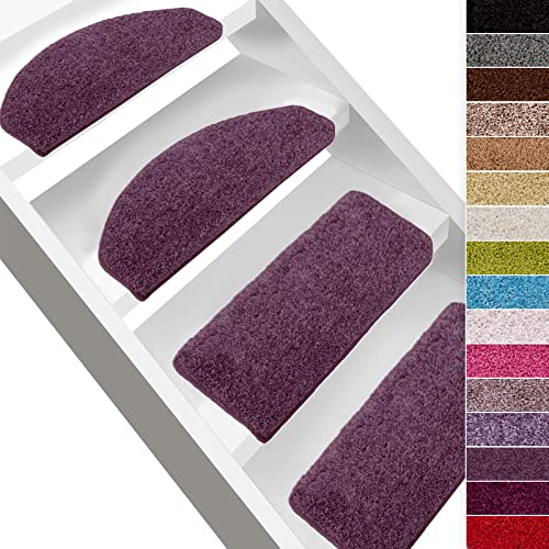 Floordirekt Shaggy-Stufenmatten Barcelona | Halbrund oder Eckig | Treppenmatten in 16 Farben | Strapazierfähig & pflegeleicht | Stufenteppich für Innen (Lila, Rechteckig 65 x 23,5 cm)