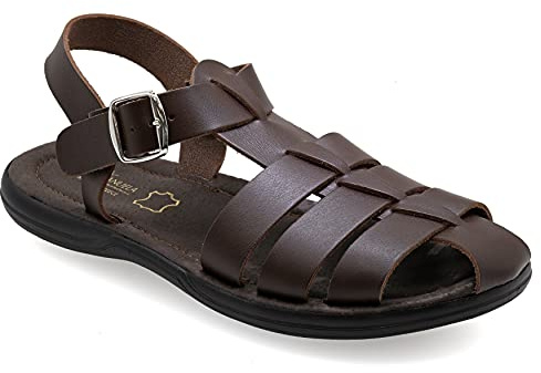 46 Braun Emmanuela Bequeme antike griechische Sandalen aus Leder für Herren, gepolsterte Einlegesohle Handgefertigte Ledersandalen, hochwertige verstellbare Sommerschuhe mit Schnalle
