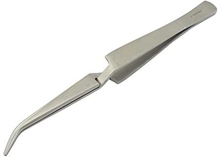 Lötpinzette - Klemmpinzette - Kreuzpinzette - Technische Pinzette, VOLLMETALL, abgewinkelte Spitze, Länge 16 cm,